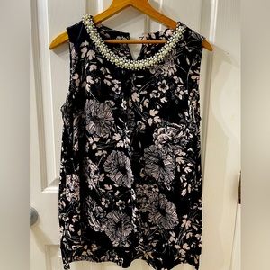 Alfani | floral top with pearl neck embellishments